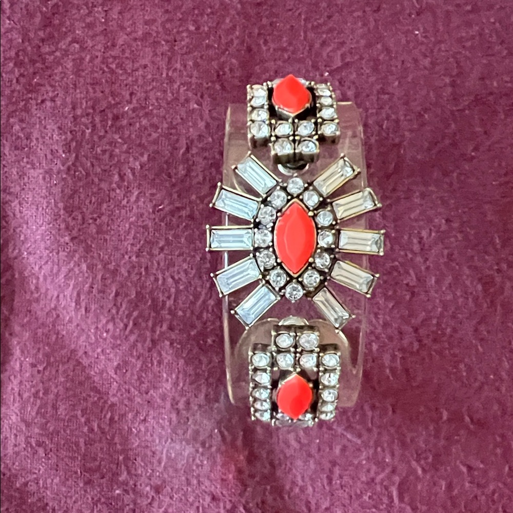 J. Crew Silver Bracelet with Coral Accents